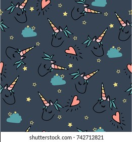 Seamless vector pattern with unicorn