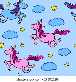 Seamless vector pattern with unicorns 