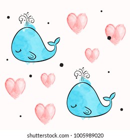 Seamless vector pattern for Valentines Day. Watercolor.