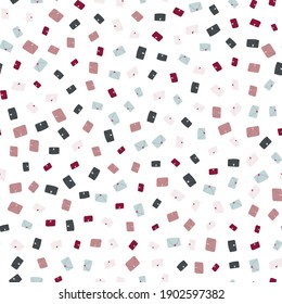 Seamless vector pattern for Valentine's Day with hearts and the postal envelopes. Mail about love, break and engagement. Stock vector