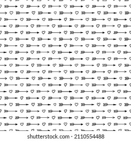 Seamless vector pattern for valentine's day. Geometric pattern with arrows and hearts. 