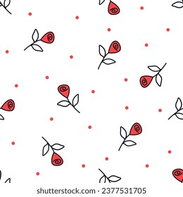 Seamless vector pattern for valentine's day. Cute roses and hearts. Scandinavian minimalistic style 