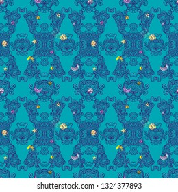 Seamless vector pattern in Van Gogh style. Night sky with stars. Print could be used for yoga mat, phone case, textile