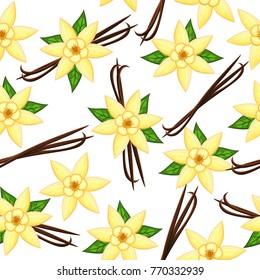Seamless vector pattern of vanilla isolated on white background