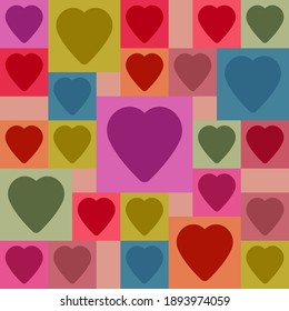 
seamless vector pattern in variegated colors with the image of hearts as symbols
 love