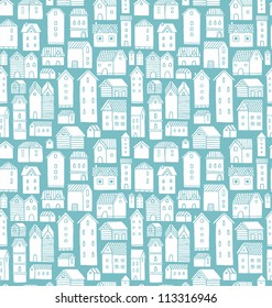 Seamless vector pattern with various cartoon houses.