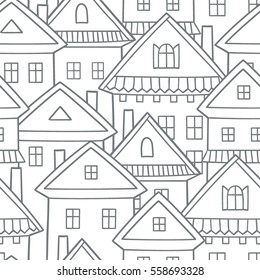 Seamless vector pattern with various cartoon houses.