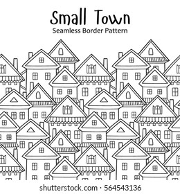 Seamless vector pattern with various cartoon houses. Border.