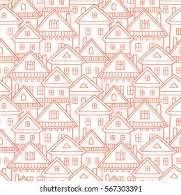 Seamless vector pattern with various cartoon houses.