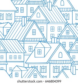 Seamless vector pattern with various cartoon houses.