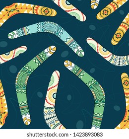 Seamless vector pattern with various colorful boomerangs