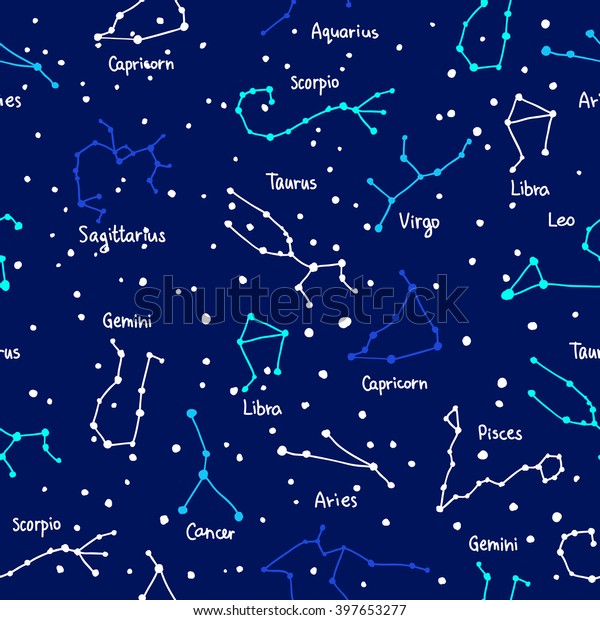 Seamless Vector Pattern Various Constellations Blue Stock Vector ...