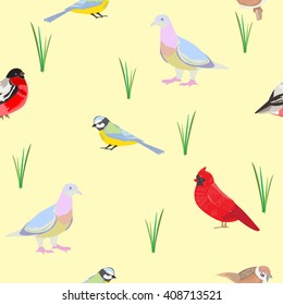 Seamless vector pattern with various drawn birds for design of fabric, paper, design for the web and print production