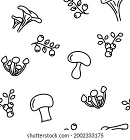 Seamless vector pattern with various mushrooms and blueberries. For fabric, paper, wrap, textile, poster, scrapbooking, wallpaper or background.