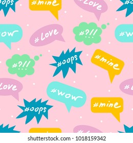 Seamless vector pattern Various speech bubbles on a pink background. 