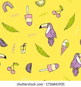 Seamless vector pattern with various summer icons. Summer time concept