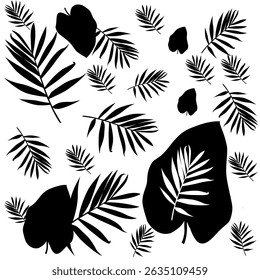 Um padrão vetor sem costura de várias folhas tropicais e botânicas em forma de silhueta, perfeito para papel de parede, tecido, embalagem e branding