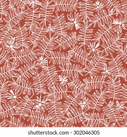 Seamless vector pattern with vectorized hand drawn flowers and leaves