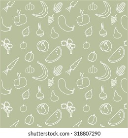 Seamless vector pattern of vegetables with olive background