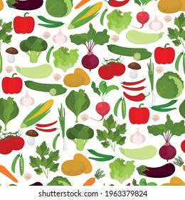 Seamless vector pattern with vegetables on white background
