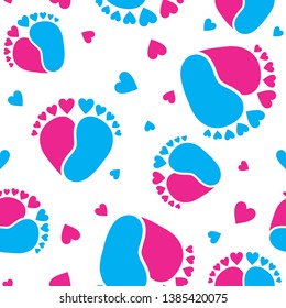 Seamless Vector Pattern Vertical Border of Baby Feet  and Hearts 