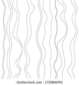 Seamless vector pattern with vertical curved outlines. Vertical curved lines, waves, asymmetric, arbitrary, hand drawn. Black outlines on a white background.