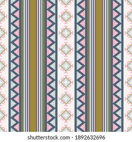 Seamless vector pattern with vertical geometric ornament. Textile design in ethnic style. Aztec traditional print.