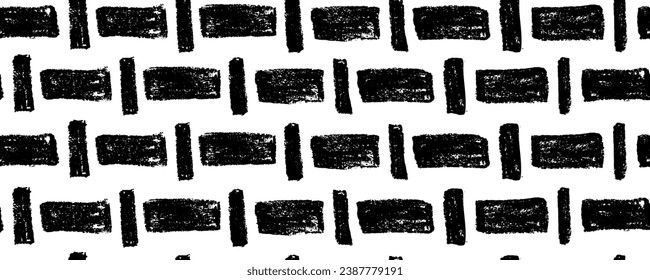 Seamless vector pattern with vertical and gorizontal small brush strokes. Geometric motives in modern style.  Black small brush strokes. Simple graphic ornament. 