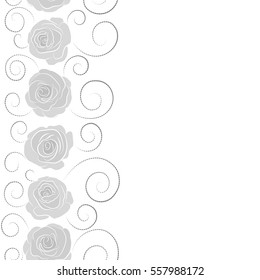 Seamless vector pattern with vertical gray and neutral roses. Design of flowers in vintage style with copy space (place for your text). Illustration of floral decoration.