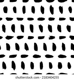 Seamless vector pattern with vertical and horizontal mini brush strokes. Geometric motives in retro style.  Black small brush strokes. Simple graphic ornament. 