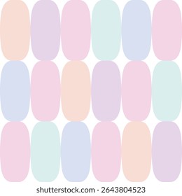 Seamless vector pattern of vertical pastel ovals in soft colors. multi colored capsule tiles. Ideal for baby products, home decor, fashion fabric, stationery, and modern minimalist designs.