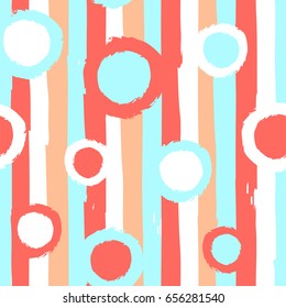 Seamless vector pattern with vertical stripes and circles.