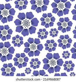 Seamless vector pattern with very peri flowers on a white background