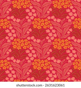 Seamless vector pattern with vibrant flowers on a bright pink background. Colorful and lively floral design ideal for fabric, gift wrap, wallpaper, and cheerful decorative projects.