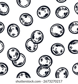 Seamless vector pattern of viburnum berries. Berries of different sizes, hand-drawn in ink. The pattern is suitable for printing on fabric, for product packaging design. Vector illustration