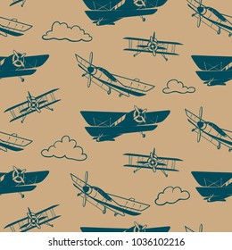 Seamless Vector Pattern with Vintage Aircraft