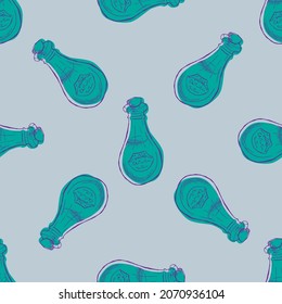 Seamless vector pattern of vintage alchemy bottle 