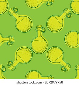 Seamless vector pattern of vintage alchemy bottle 