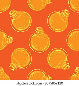 Seamless vector pattern of vintage alchemy bottle 
