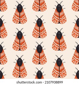 Seamless vector pattern with vintage vector butterflies. Background with folk moths with flowers, leaves and branches. Abstract insects for textile, wrapping paper, wallpaper