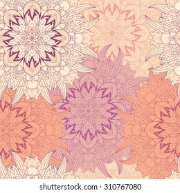 Seamless vector pattern. Vintage decorative elements. Hand drawn background with mandala in light colors