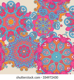 Seamless vector pattern Vintage decorative elements. Hand drawn mandala background. Islam, Arabic, Indian motif