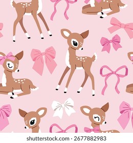 Padrão de vetor sem emenda com veados vintage e arcos. Mão desenhado bonito padrão de corça. Perfeito para design de impressão têxtil, papel de parede ou viveiro. Arquivo de vetor EPS10. Ilustração editável em plano de fundo isolado