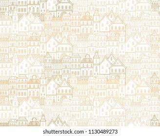 Seamless vector pattern with vintage europe houses
