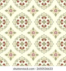 Seamless vector pattern with vintage  floral ornaments perfect for fabric or wallpaper design