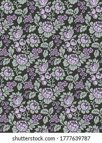 seamless vector pattern of vintage flowers, petals, romantic 70ies