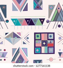 Seamless vector pattern. Vintage geometrical hand drawn background with etnic elements. Retro print for background, wallpaper, packaging, wrapping, fabric. Tribal grafhic old design
