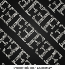 Seamless vector pattern with vintage letters E and F on a black background.