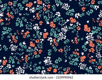 seamless vector pattern of a vintage millefleurs wallpaper design, 70s retro, minimal small flowers