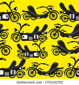 Patrón vectorial de las motocicletas vintage en un fondo amarillo. Grande y pequeño.
